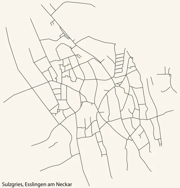Navegação Detalhada Black Lines Urban Street Roads Mapa Municipalidade Sulzgries — Vetor de Stock