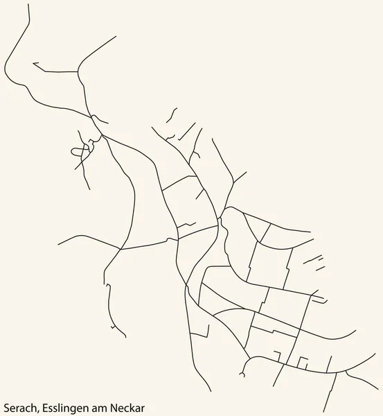 Detaillierte Navigation Schwarze Linien Stadtstraßenplan Der Serach Municipality Der Landeshauptstadt — Stockvektor