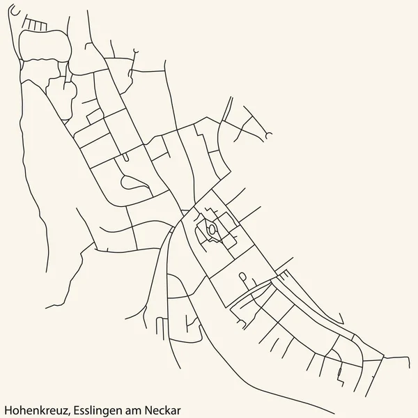 Navegação Detalhada Black Lines Urban Street Roads Mapa Municipalidade Hohenkreuz — Vetor de Stock