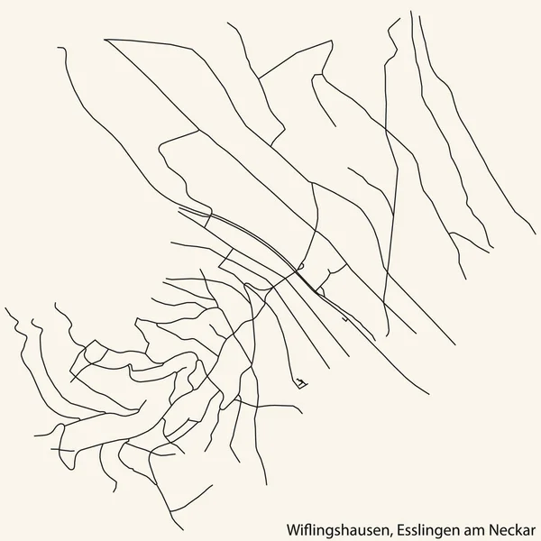 德国埃斯林根地区首府城市维林森市城市街道路线图的详细导航黑线 具有古老的米色背景 — 图库矢量图片