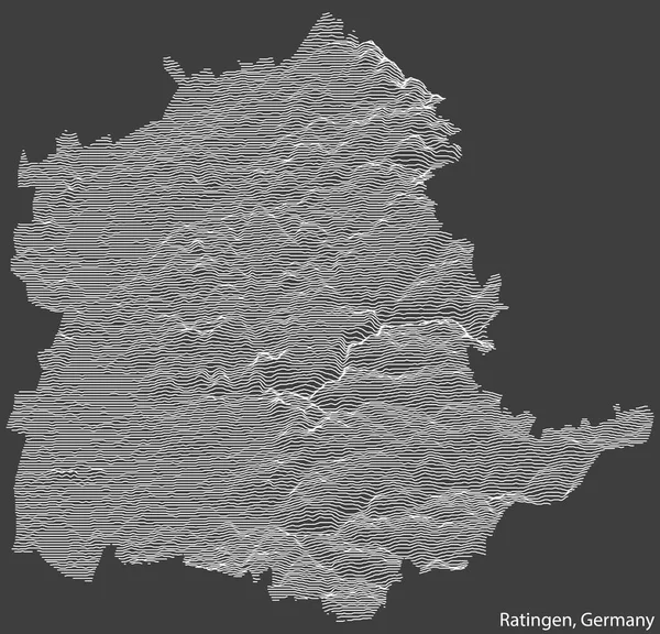 Topografische Negatieve Reliëfkaart Van Stad Ratingen Duitsland Met Witte Contourlijnen — Stockvector