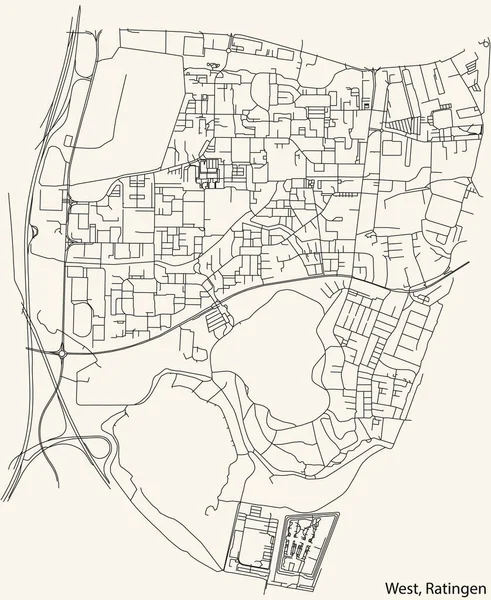 Navegación Detallada Black Lines Urban Street Roads Map West Municipality — Vector de stock