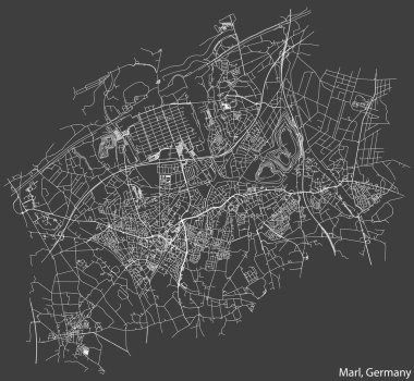 Alman bölgesel başkenti MARL, GERMANY 'ın koyu gri arkaplan üzerindeki kentsel yol haritası