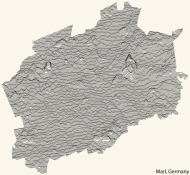 MARL, GERMANY 'nin topografik yardım haritası klasik bej arka planda siyah çizgiler ile