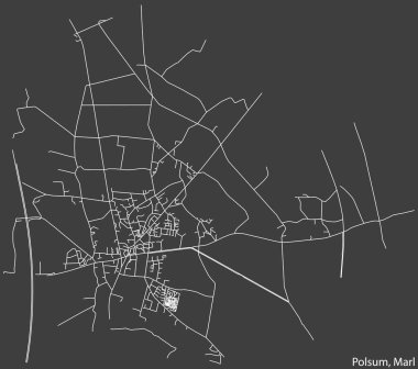 Alman bölgesel başkenti Marl 'ın POLSUM MÜZİPALİTESİ' nin şehir içi yol haritası koyu gri arka plan üzerine ayrıntılı olumsuz navigasyon beyaz çizgileri