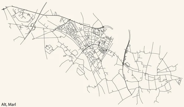 Detaillierte Navigation Schwarze Linien Stadtstraßenplan Der Alt Marl Municipality Der — Stockvektor