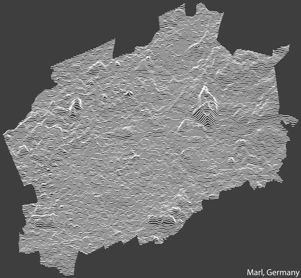Топографическая Негативная Рельефная Карта Города Марл Германия Белыми Контурными Линиями — стоковый вектор
