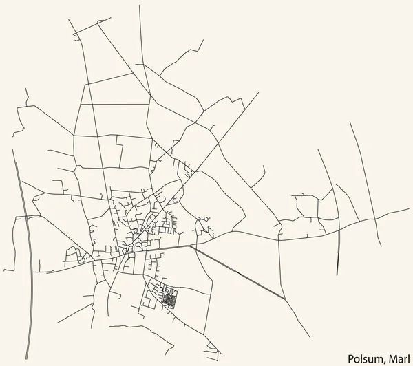 Detaillierte Navigation Schwarze Linien Stadtplan Der Polsum Municipality Der Landeshauptstadt — Stockvektor