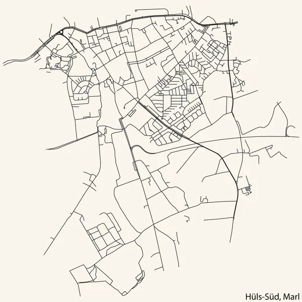 Detaillierte Navigation Schwarze Linien Stadtstraßenplan Der Hls Municipality Der Landeshauptstadt — Stockvektor