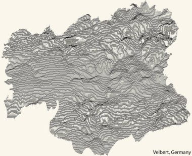 VELBERT, GERMANY 'nin topografik yardım haritası klasik bej arka planda siyah çizgiler ile