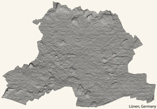德国Lnen市地形地形图 背景为古米色 有黑色等高线 — 图库矢量图片