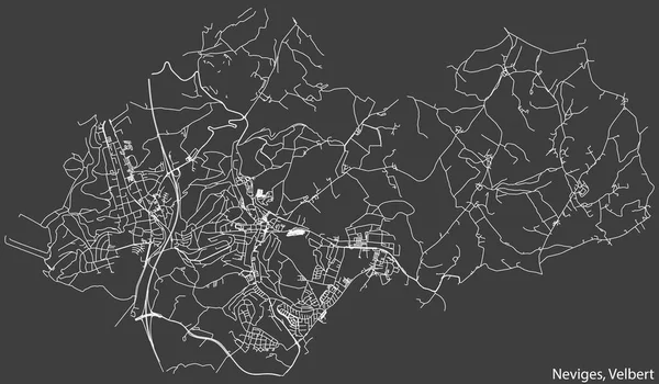 Almanya 'nın başkenti Velbert' in NevigES MÜZİPALİTESİ 'nin şehir caddeleri haritası koyu gri arka planda ayrıntılı olarak çizildi
