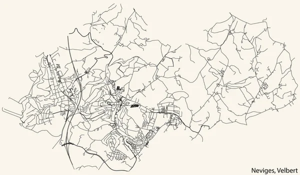 Detaillierte Navigation Schwarze Linien Stadtplan Der Neviges Municipality Der Landeshauptstadt — Stockvektor