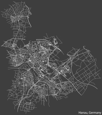Alman kenti HANAU, Gri arka planda yer alan Alman kentsel yol haritasının ayrıntılı negatif navigasyon beyaz çizgileri