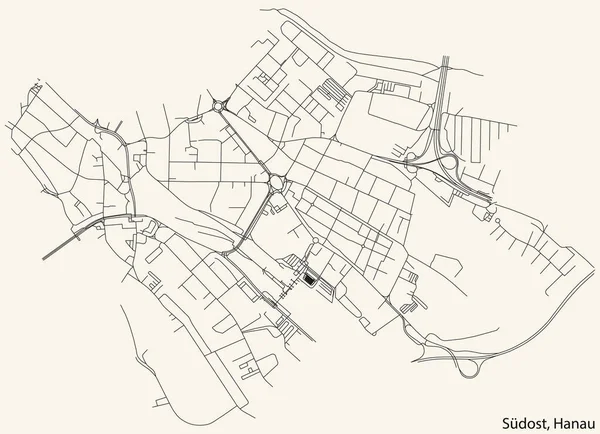 Navegação Detalhada Black Lines Urban Street Roads Mapa Sdost Municipality — Vetor de Stock