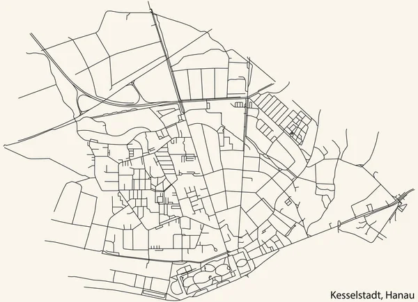 Detaillierte Navigation Schwarze Linien Stadtstraßenplan Der Kesselstadt Municipality Der Stadt — Stockvektor