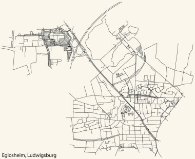 Alman bölgesel başkenti LUDWIGSBURG 'un EGLOSHEIM MUNICIPALITY şehir haritasının ayrıntılı seyir çizgileri