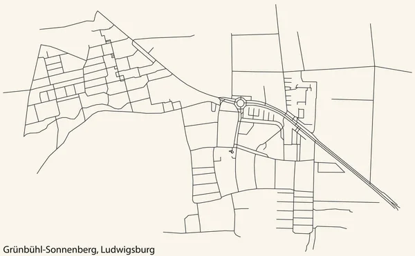 Navegação Detalhada Black Lines Urban Street Roads Mapa Grnbhl Sonnenberg — Vetor de Stock