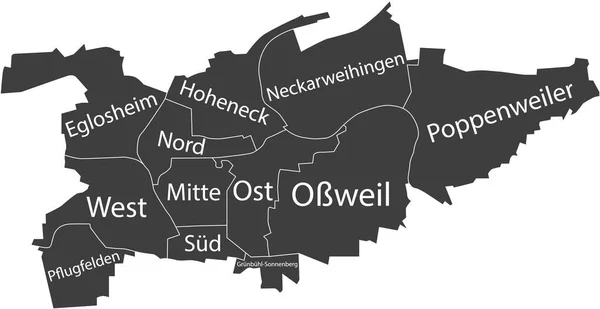 Темно Сірі Векторні Адміністративні Карти Ludwigsburg Germany Назвами Міток Білими — стоковий вектор