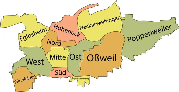 Pastel Mapa Administrativo Vetorial Plano Ludwigsburg Alemanha Com Etiquetas Nome —  Vetores de Stock