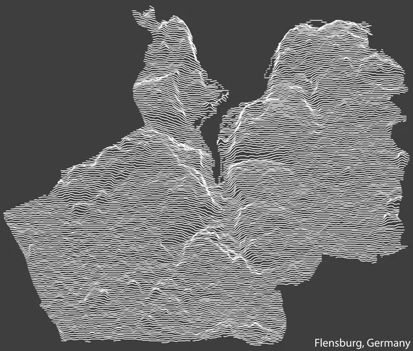 Topografische Negatieve Reliëfkaart Van Stad Flensburg Duitsland Met Witte Contourlijnen — Stockvector