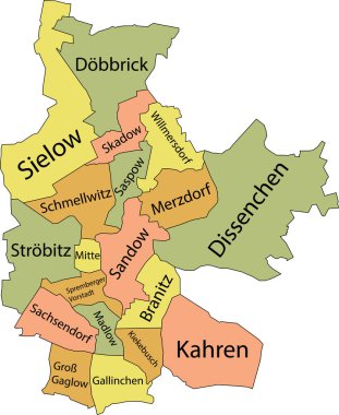 Pastel düz vektör idari COTTBUS haritası, GERMANY isim etiketleri ve kendi bölgelerinin siyah sınır çizgileri