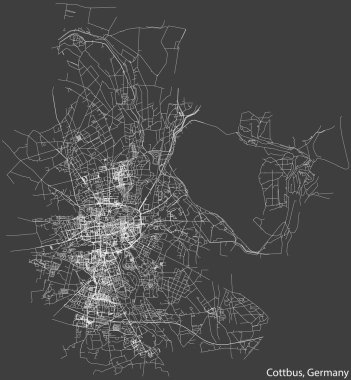 Alman Koyu gri arka planda Alman KOTTBUS, GERMANY kentsel yol haritasının ayrıntılı negatif navigasyon beyaz çizgileri