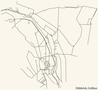 Almanya 'nın COTTBUS kentindeki DBBRICK DISTRICT kentsel yol haritasının klasik bej arka planıyla ayrıntılı navigasyon siyah hatları