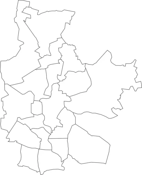 德国Cottbus白色扁平矢量行政地图及其各区的黑色边界线 — 图库矢量图片