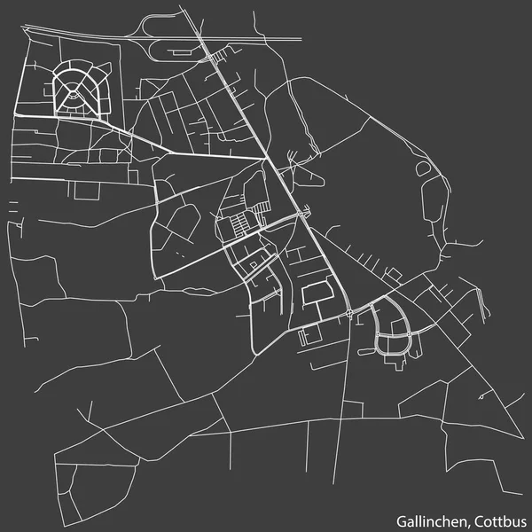Szczegółowa Negatywna Nawigacja Białe Linie Ulice Miejskie Mapa Gallinchen District — Wektor stockowy