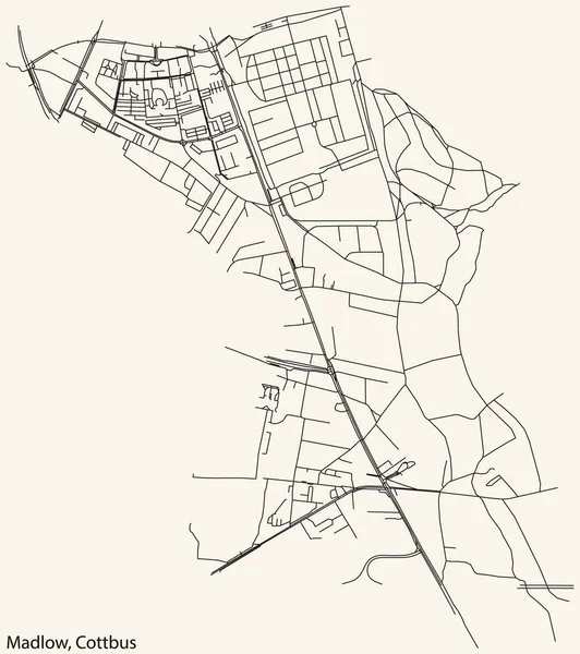 Detaillierte Navigation Schwarze Linien Stadtstraßenplan Der Madlow District Der Deutschen — Stockvektor
