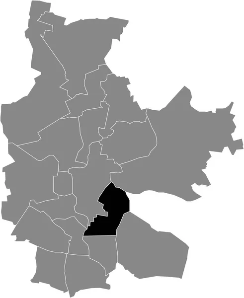 德国Cottbus灰色行政地图内Branitz District的黑色扁平突出显示空白位置图 — 图库矢量图片