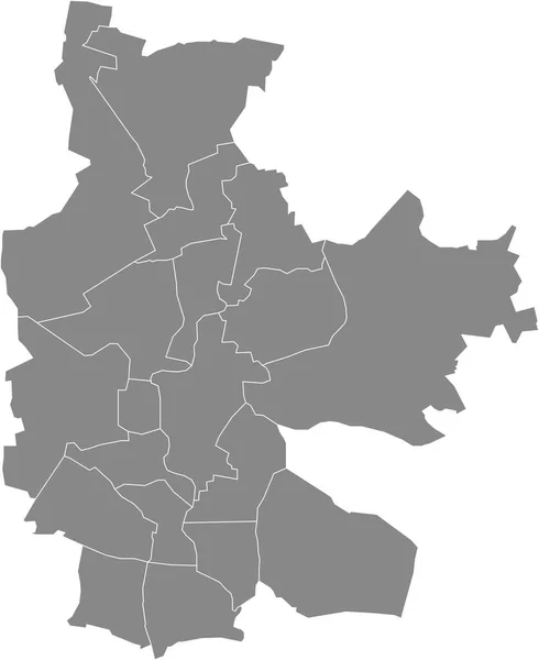德国Cottbus灰色平面矢量行政地图及其各区的黑色边界线 — 图库矢量图片