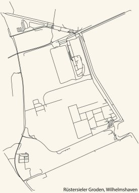 Almanya 'nın WILHELMSHAVEN kentindeki RSTERSIELER GRODEN GRODEN YÖNETMENİ' nin klasik bej arka plan haritası üzerinde ayrıntılı navigasyon siyah hatları