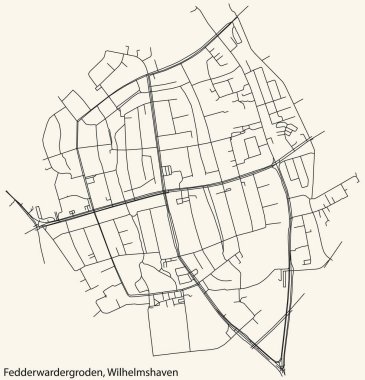 Almanya 'nın WILHELMSHAVEN kentindeki FEDERWARDERGRODEN DISTRICT' nin şehir caddelerinin detaylı haritası