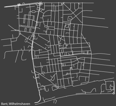 Alman kenti WILHELMSHAVEN, Almanya 'nın BANT DISTRICT kentsel yol haritasının ayrıntılı olumsuz seyrüsefer beyaz çizgileri koyu gri arka planda