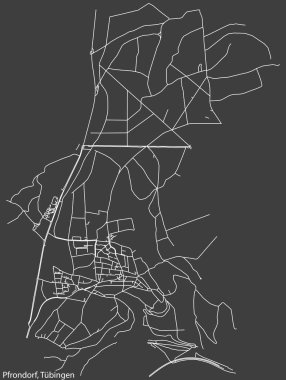 Almanya 'nın TBINGEN kentindeki PFRONDORF DISTRICT kentsel yol haritasının ayrıntılı olumsuz navigasyon beyaz çizgileri koyu gri arka planda