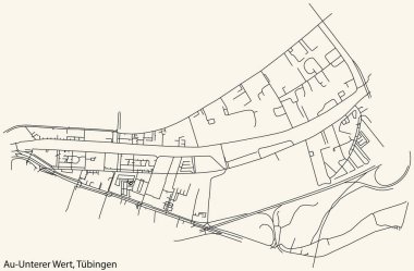 Almanya 'nın TBINGEN kentindeki AU-UNTERER WERT DISTRICT' in şehir caddelerinin detaylı haritası klasik bej arka planda