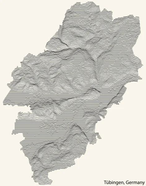 ヴィンテージベージュの背景に黒い輪郭線でドイツ タビンゲンの町の地形救済マップ — ストックベクタ