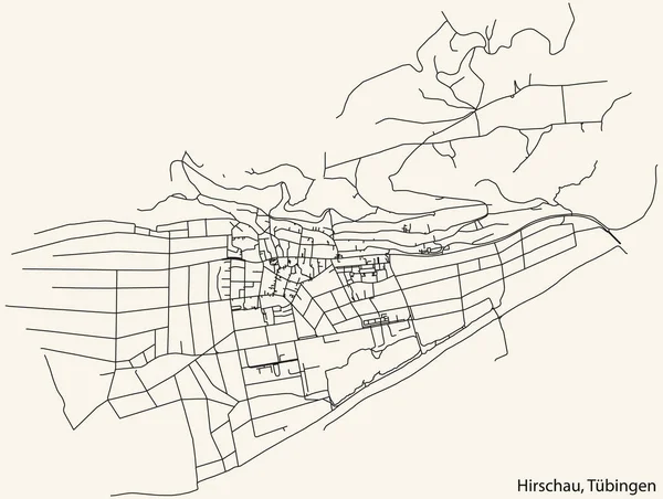 Navegação Detalhada Black Lines Urban Street Roads Mapa Hirschau District — Vetor de Stock