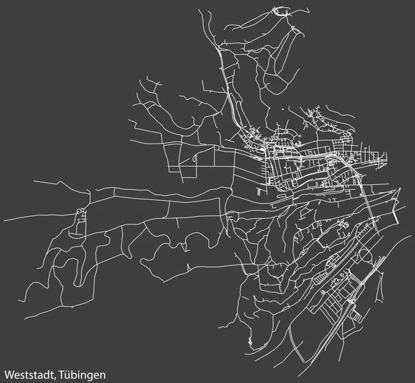 Navegação Negativa Detalhada Linhas Brancas Ruas Urbanas Mapa Weststadt District — Vetor de Stock