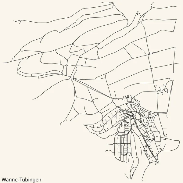 Navegação Detalhada Black Lines Urban Street Roads Mapa Wanne District —  Vetores de Stock