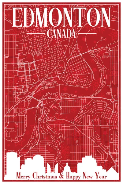 Rote Handgezeichnete Weihnachtspostkarte Aus Der Innenstadt Von Edmonton Kanada Mit — Stockvektor
