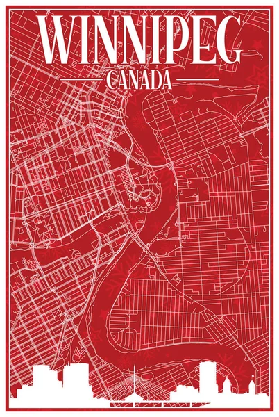Rote Handgezeichnete Weihnachtspostkarte Der Innenstadt Von Winnipeg Kanada Mit Hervorgehobener — Stockvektor