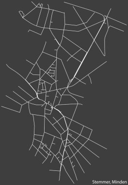 Almanya 'nın MINDEN kentindeki STEMMER QuARTER' ın karanlık gri arkaplanlı şehir caddelerinin detaylı haritası