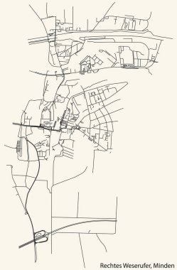 Alman kenti MINDEN, Almanya 'daki RECHTES WESERUFER QuARTER' ın şehir caddelerinin detaylı haritası