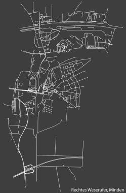 Alman kenti MINDEN, Almanya 'daki RECHTES WESERUFER QuARTER' ın şehir caddelerinin haritası