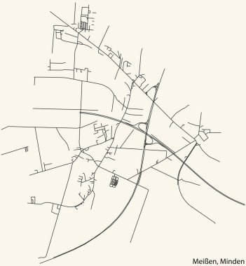 Almanya 'nın MINDEN kentindeki MEISSEN QuARTER bölgesinin klasik bej arka plan üzerinde detaylı navigasyon siyah çizgileri.