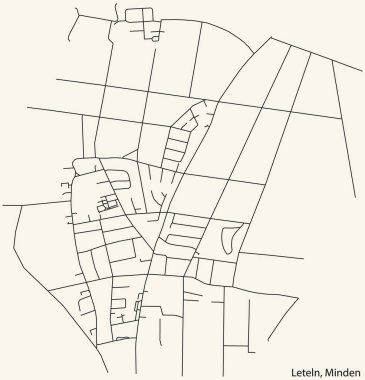 Alman kenti MINDEN, Almanya 'nın LETELN QuARTER bölgesinin klasik bej arka planında yer alan şehir caddelerinin ayrıntılı navigasyon siyah çizgileri