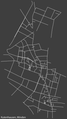 Alman kenti MINDEN, Almanya 'nın KUTENHAUSEN Çeyreği' nin şehir caddeleri haritası üzerinde ayrıntılı olumsuz navigasyon beyaz çizgileri